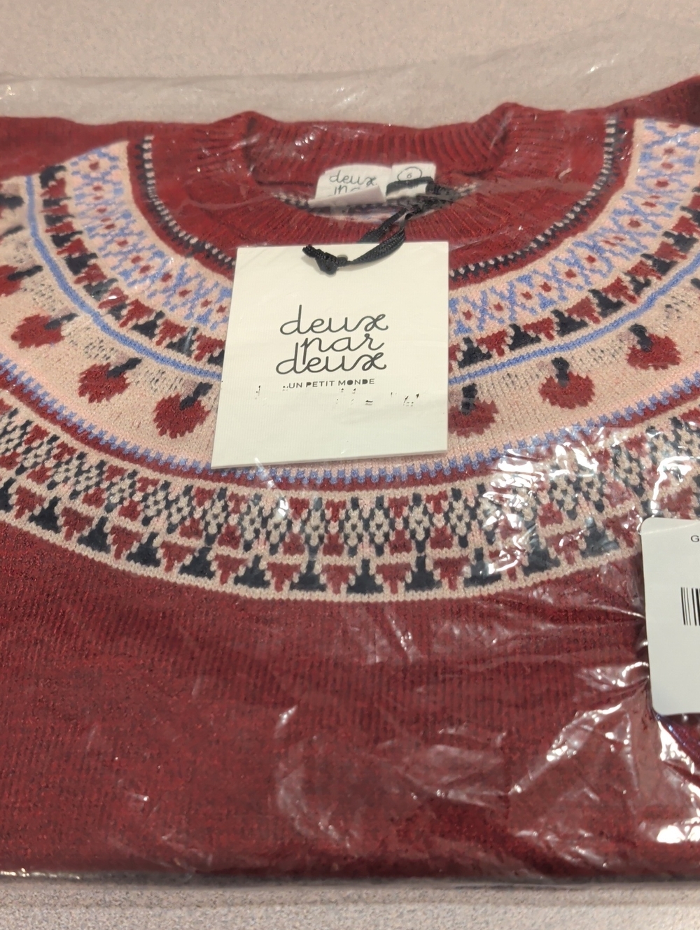deux par deux Cardinal red Fair Isle Crewneck Sweater dress perfect for Fall NWT